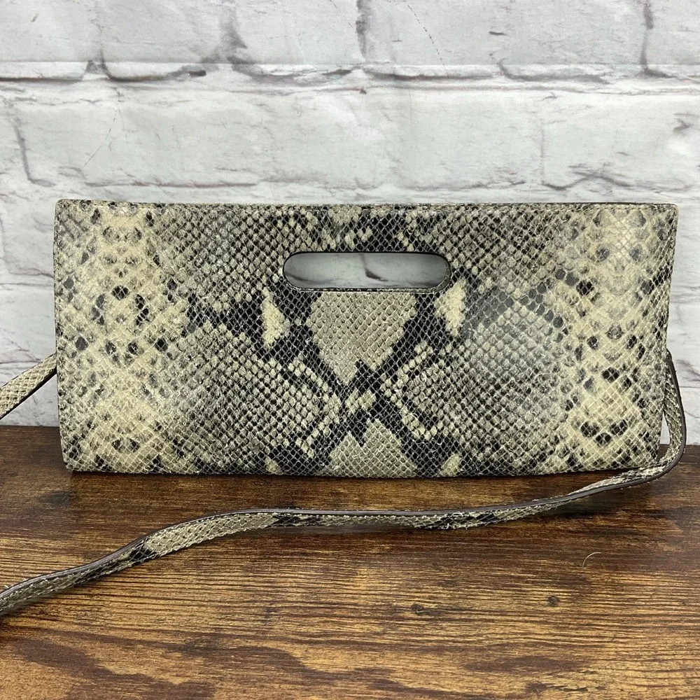 Michael Kors Snakeskin Leather Clutch With‎ Shoulder Strap Sand